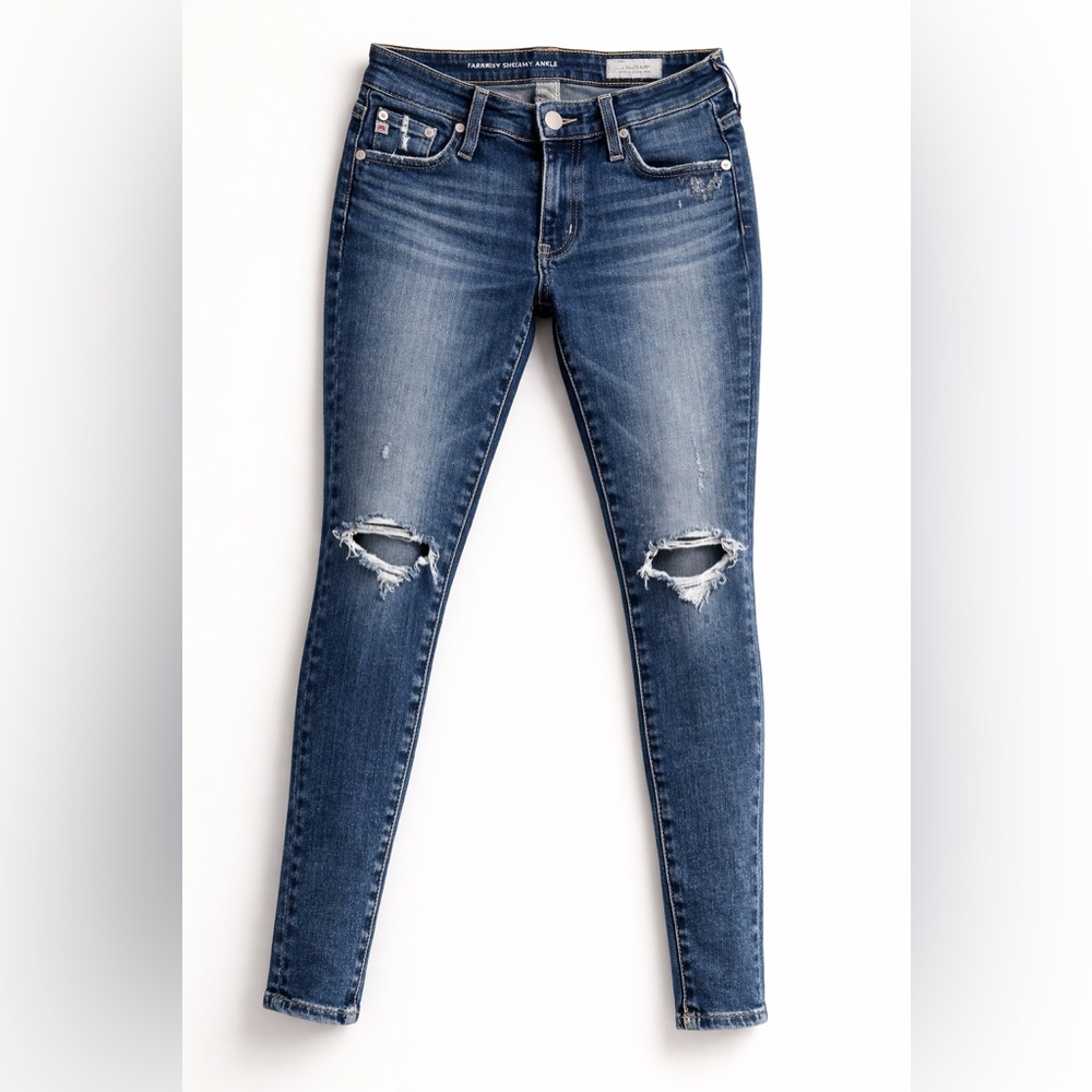 AG Farrah Skinny Ankle Jeans Size 27 High Rise Distressed Designer Denim